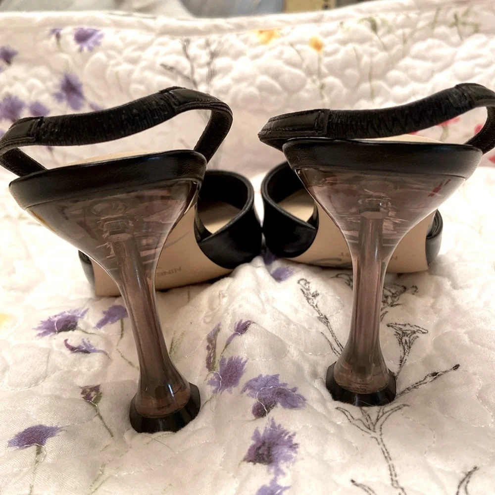 Nine West Slingbacks In The Clear Heels Pointy Toe Black Worn Once WM SZ 7 1/2 M